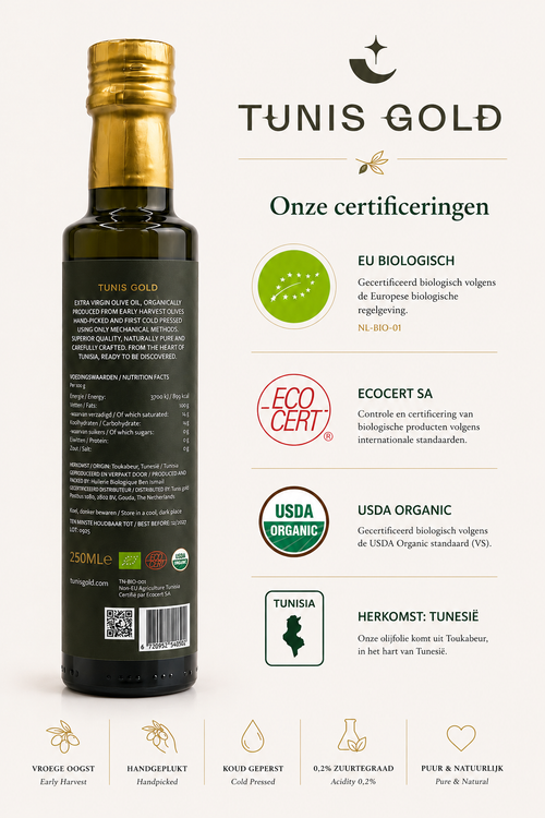 Tunis Gold - Biologische Extra Virgin Olijfolie 250 ml